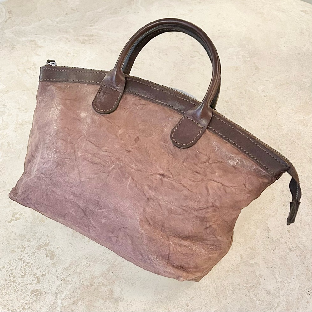 VIN BAKER Hard Handle Leather Satchel Brown Made in USA